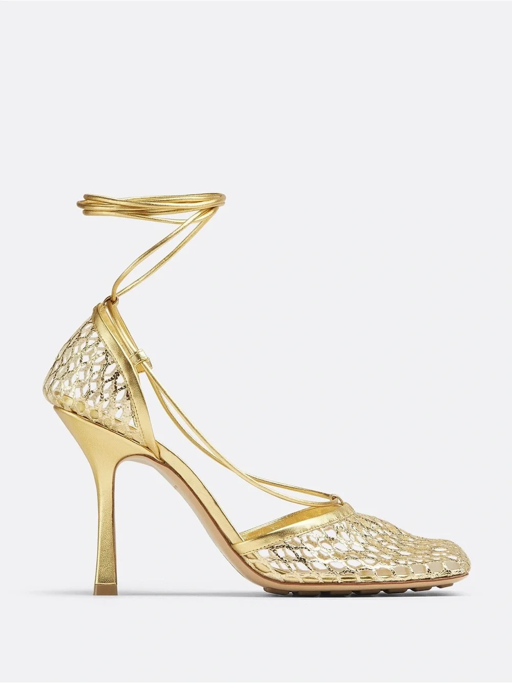 Bottega Veneta Metallic Gold Mesh Lace-Up Heels